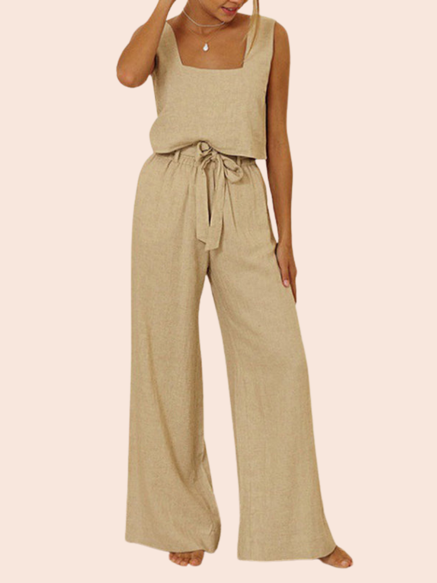 Megan | Minimalistische top en wijde broek set